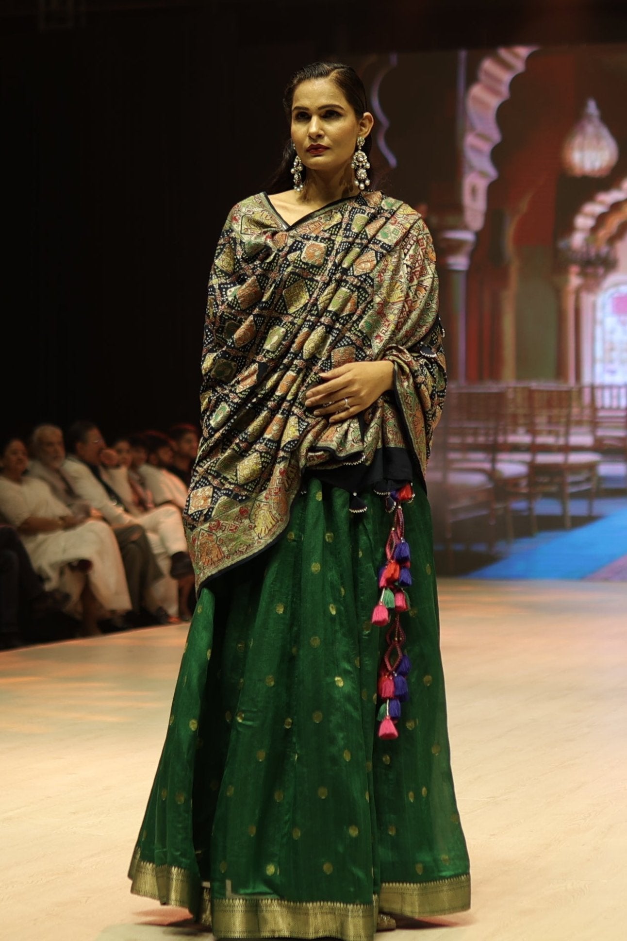 Green Tussar Silk Lehenga with Blue Patola Dupatta