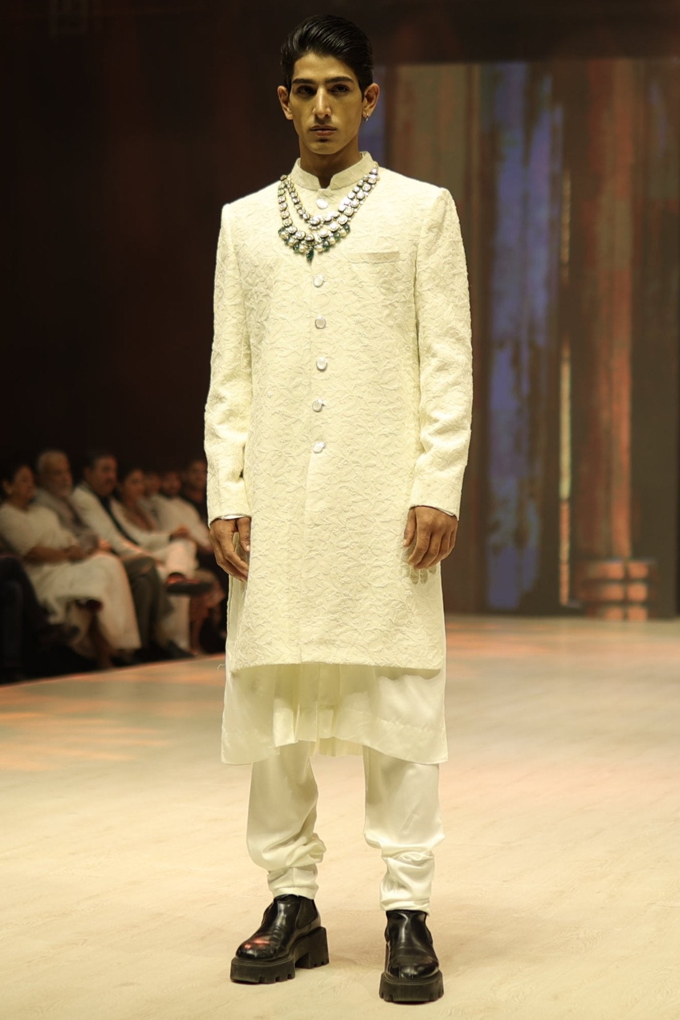 Elegant Chikankari Long Jacket with Anarkali-Style Kurta and Churidaar