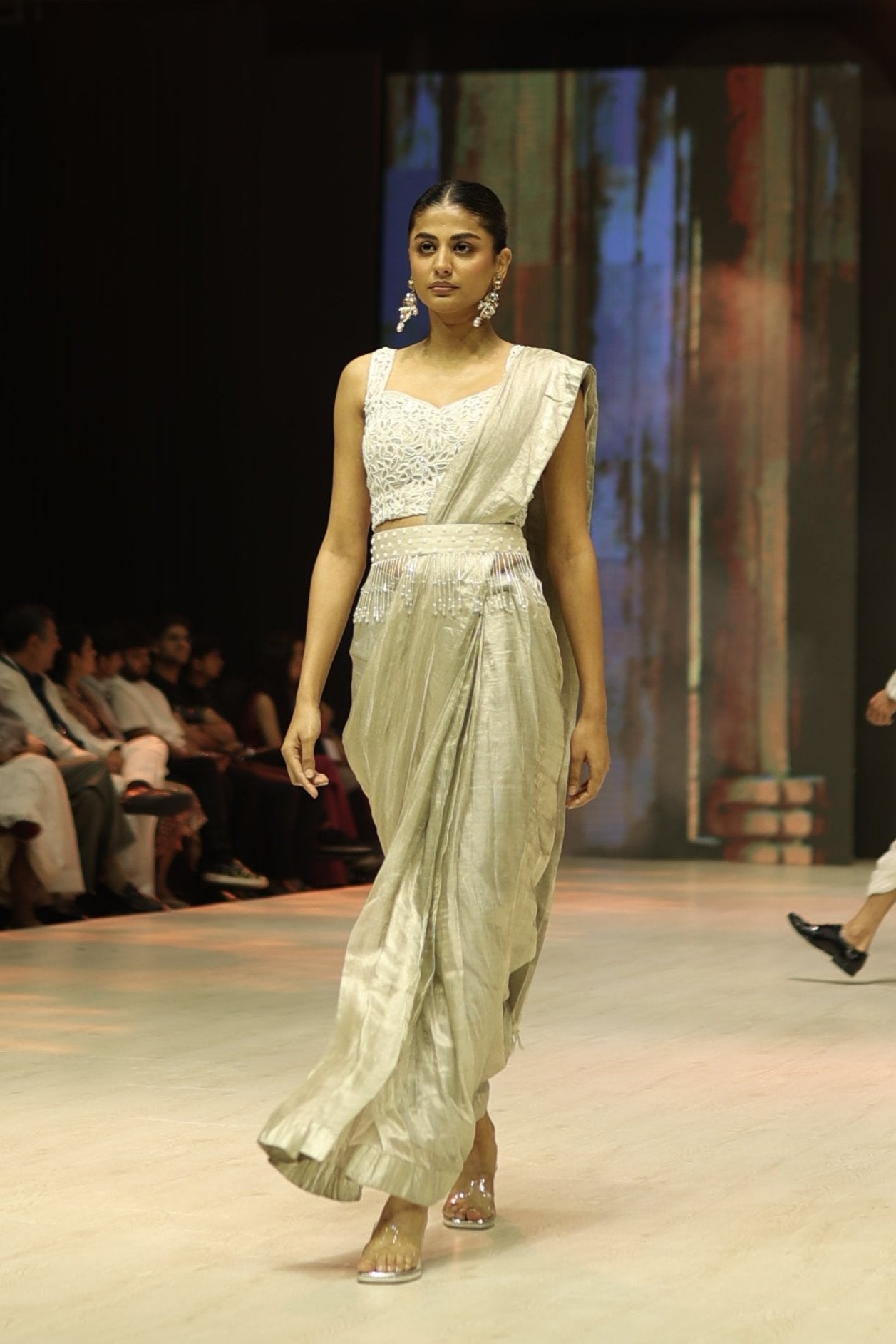 Ready-to-Wear Silver Tissue Saree with Cut Work Blouse