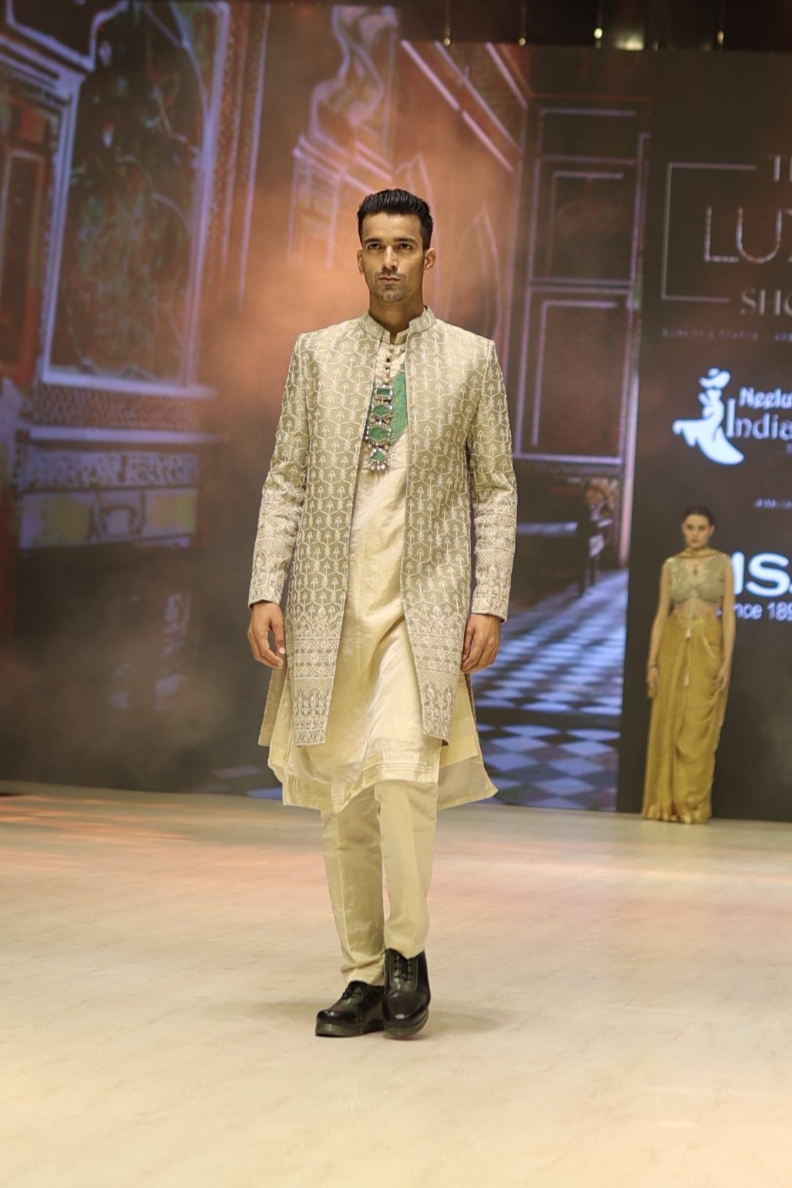 Regal Golden Kurta Set for Men with Zari Work Jacket