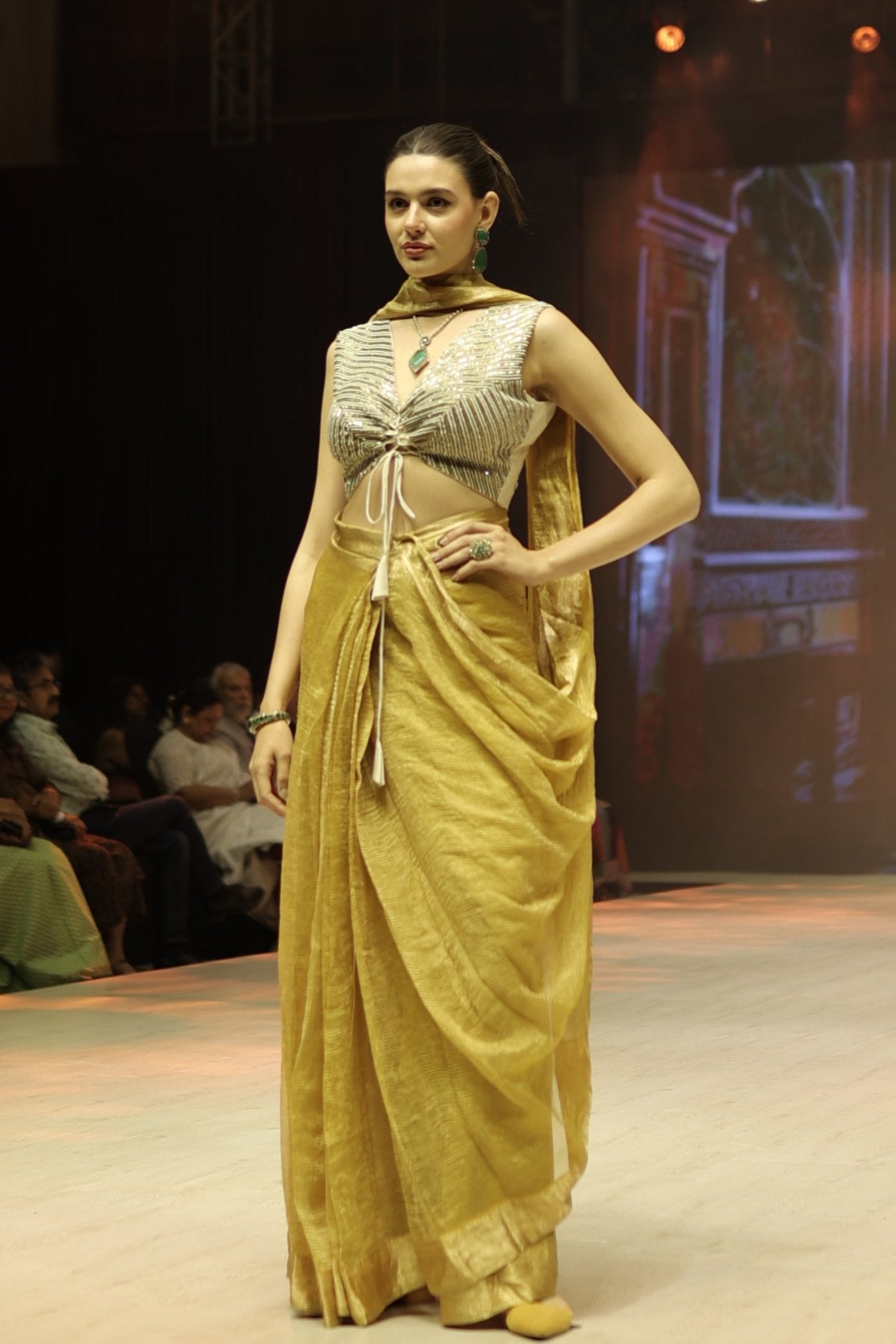 yellow draped saree