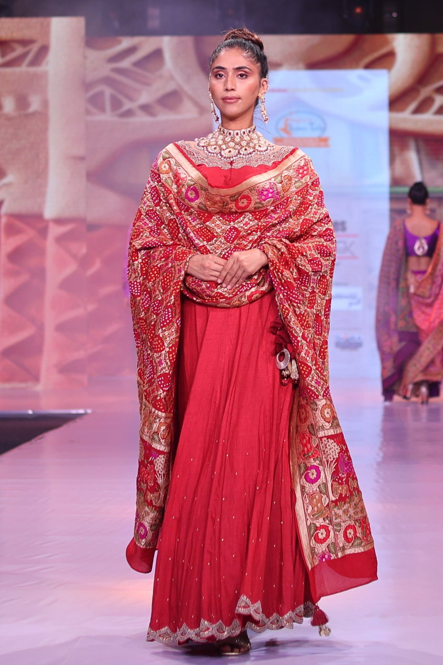 Maroon Moonga Silk Lehenga Set with Handwork & Pichwai Bandhani Dupatta